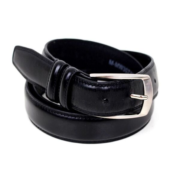 HandCrafted BLACK GENUINE LEATHER 1 3/8"Wd STITCHED DRESS MEN'S BELT Sz 44 (E79 - Picture 6 of 13